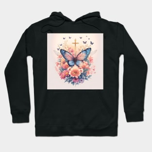 Butterfly and Gold Cross Hoodie